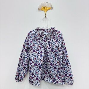 Little English Girls Floral Blouse Ruffle neck v-neck with button Sz 8